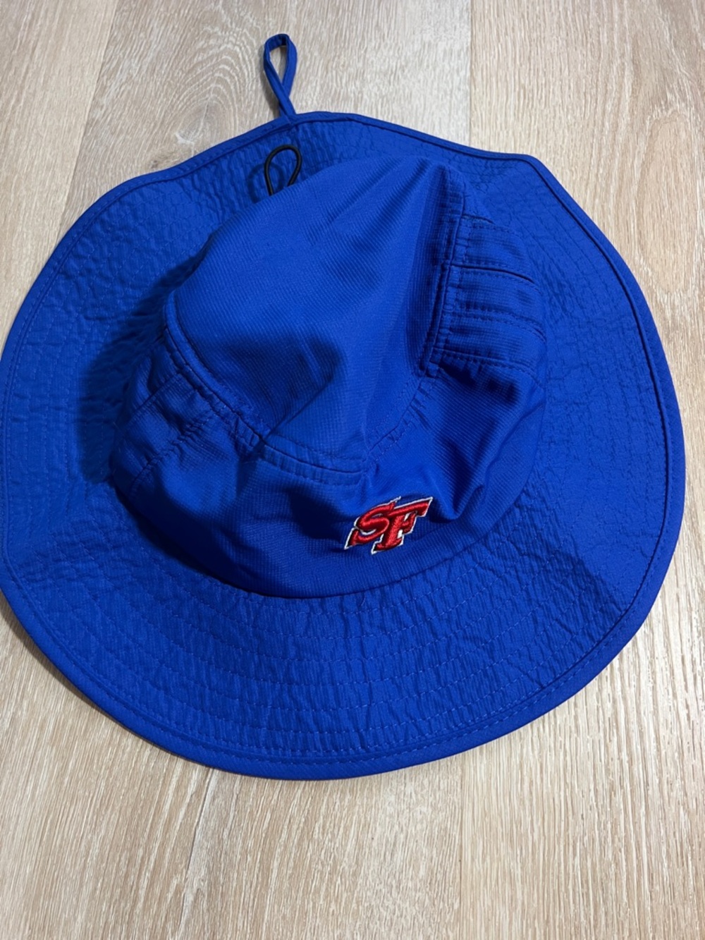 Blue Bucket Hat with Red 'SF' Embroidered Logo